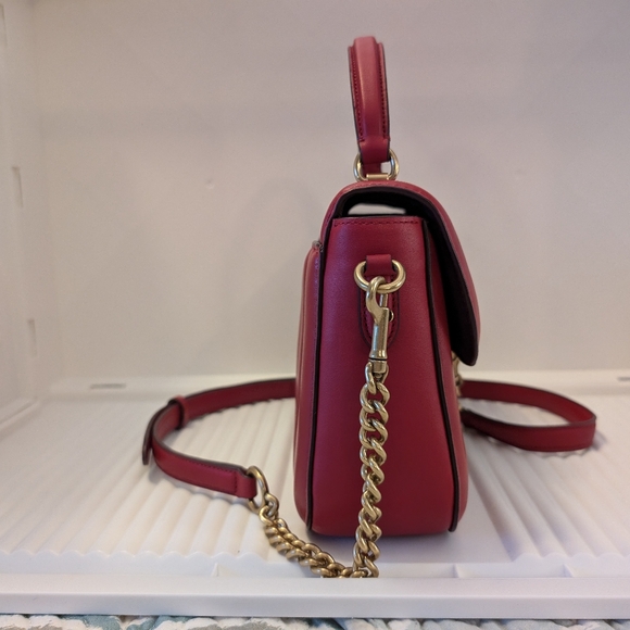 Coach x Jennifer Lopez Marley Top Handle Satchel Linear Quilting Dark Cardinal - Picture 5 of 13